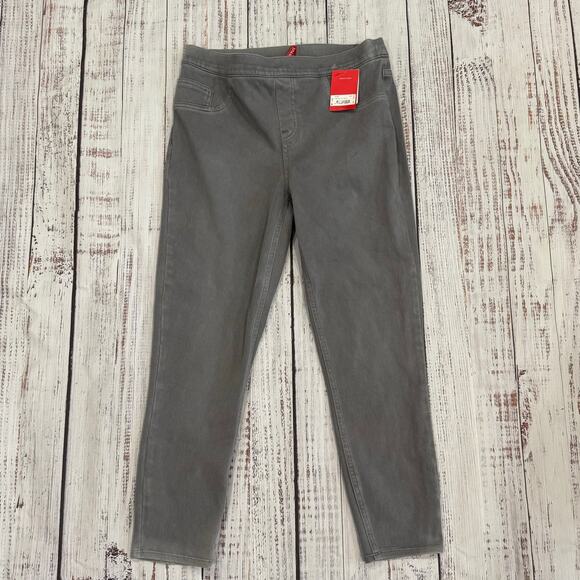 SPANX Pants - SPANX Jean-ish Cropped Leggings Slate Gray Shaping Pull On Pockets Size L NWT